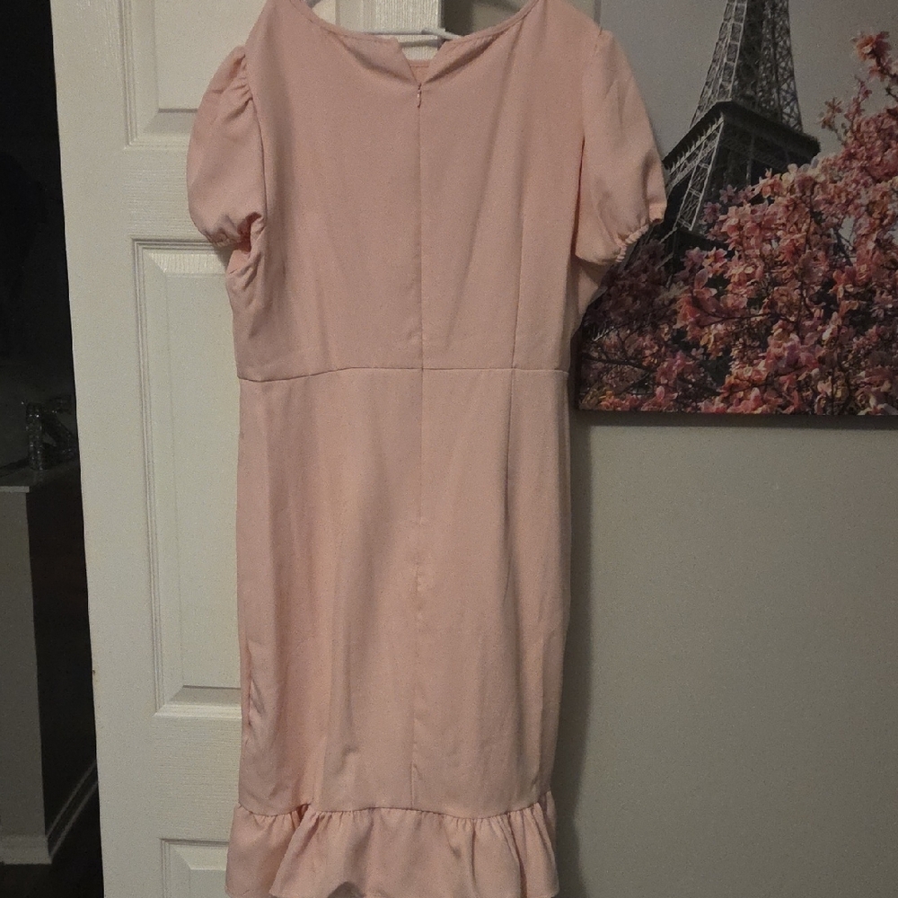 SHEIN Light Pink Puff-Sleeve Midi Dress with Ruffle Hem - Picture 3 of 5